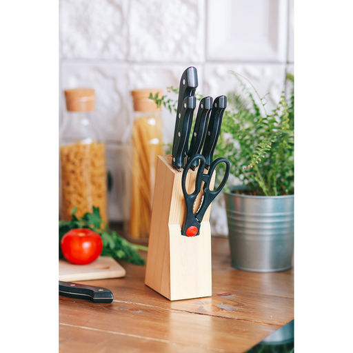 Набор кухонный на подставке, 6 предметов: ножи 8 см, 11 см, 13 см, 19 см, 20 см, ножницы, цвет чёрный - Доляна фото 9