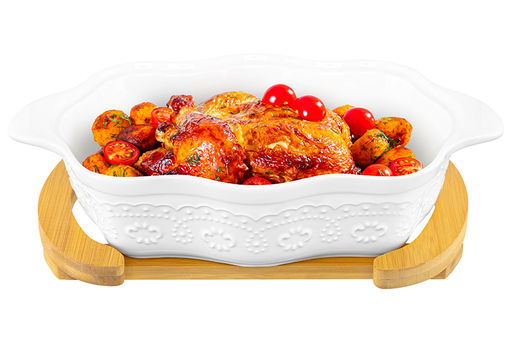 Блюдо д/зап и серв 32*20*14 см 1,5 л ажур Белый узор + стекл крышка на дер подстав. - Elan gallery фото 20