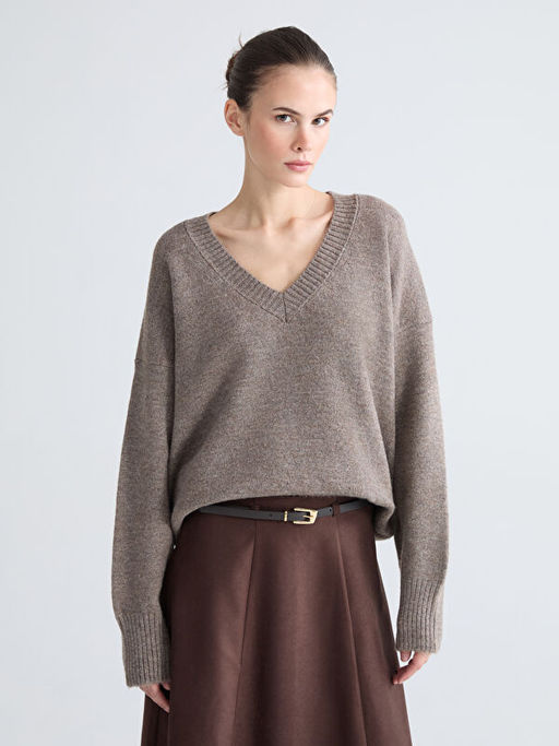 V Yaka Oversize Kad?n Triko Kazak