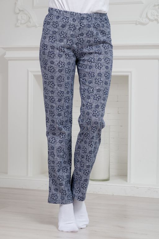 Брюки женские домашние из кулирки Барокко лен цветы полярная ночь - Амадэль фото 3