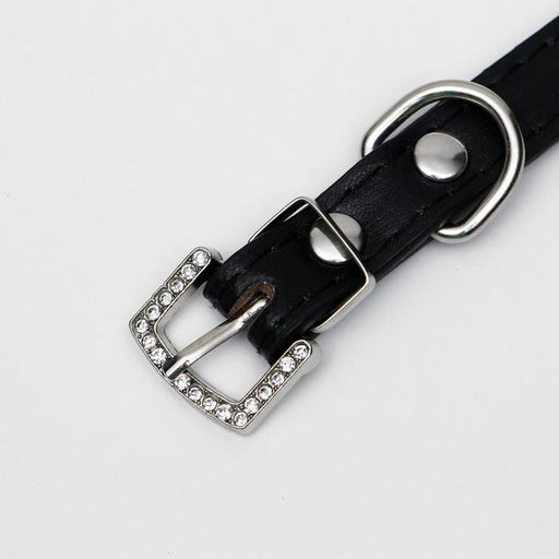 Ошейник со стразами в 4 ряда и стразы на пряжке, 38 х 1,5 см, ОШ 26-33, чёрный - Пижон фото 4