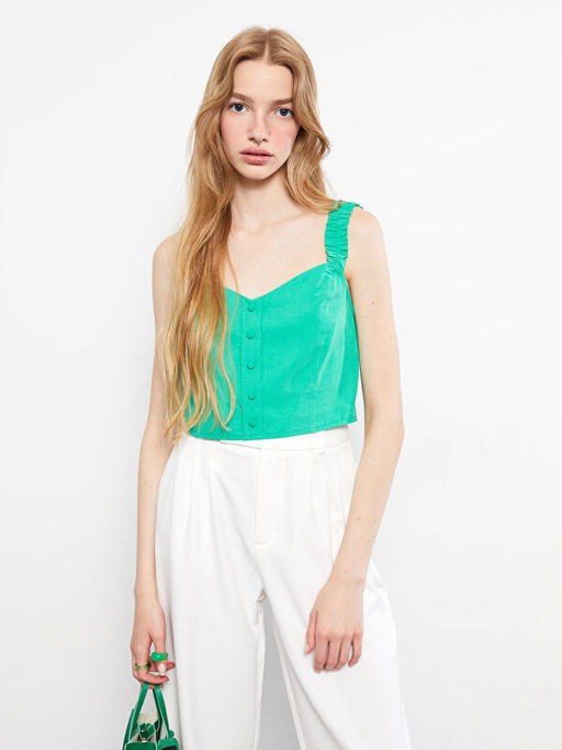 Kalp Yaka D?z Ask?l? Kad?n Bluz