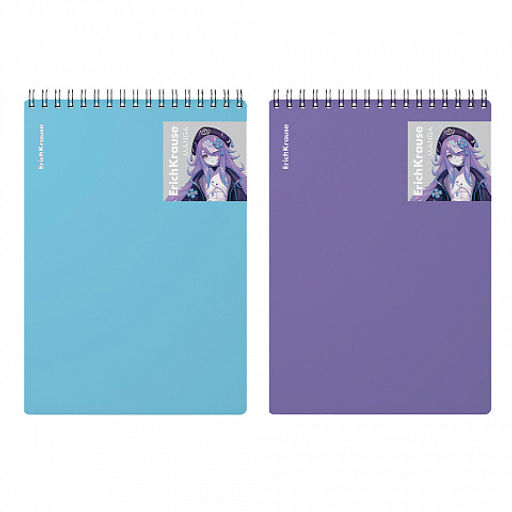 Цена за 2 шт. Блокнот с пластиковой обложкой на спирали ErichKrause Mangа, А5, 80 листов, клетка_MIX-PACK