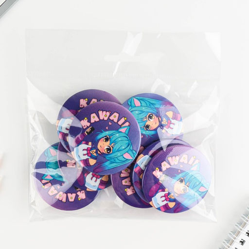 Цена за 10 шт. Значок закатной Аниме Каваи, d=5.6 см