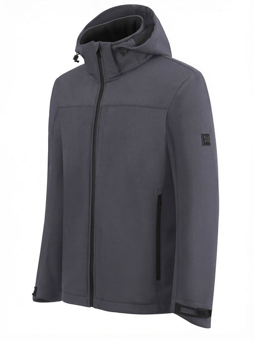 Ветровка мужская софтшелл виндстоппер с капюшоном спортивная темно-серого цвета 9615_1TC