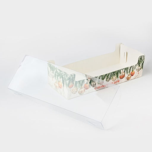 Цена за 5 шт. Коробка для кондитерских изделий новогодняя с пластиковой крышкой «С Новым годом», 30×8×11 см