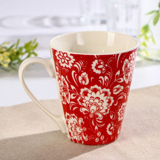 Кружка Доляна Цветы на красном, 280 мл, фарфор, красная