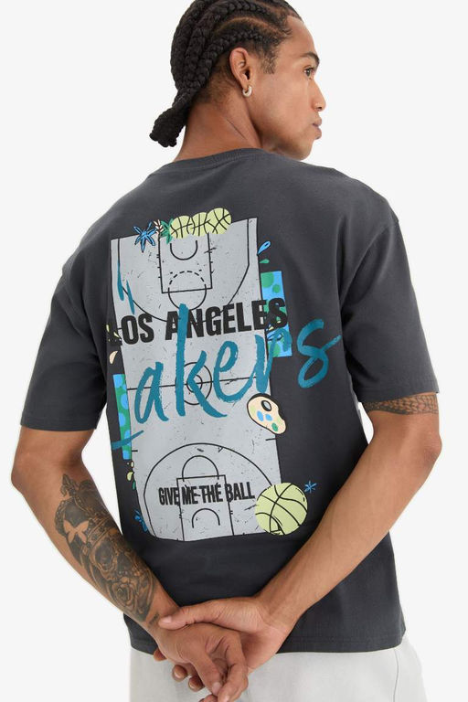 DeFactoFit NBA Los Angeles Lakers Boxy Fit Bisiklet Yaka S?rt Bask?l? K?sa Kollu Tisort  фото 2