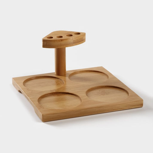 Набор кружек керамический на подставке из бамбука BellaTenero, 9 предметов: 4 кружки 150 мл, 4 ложки, подставка, белый