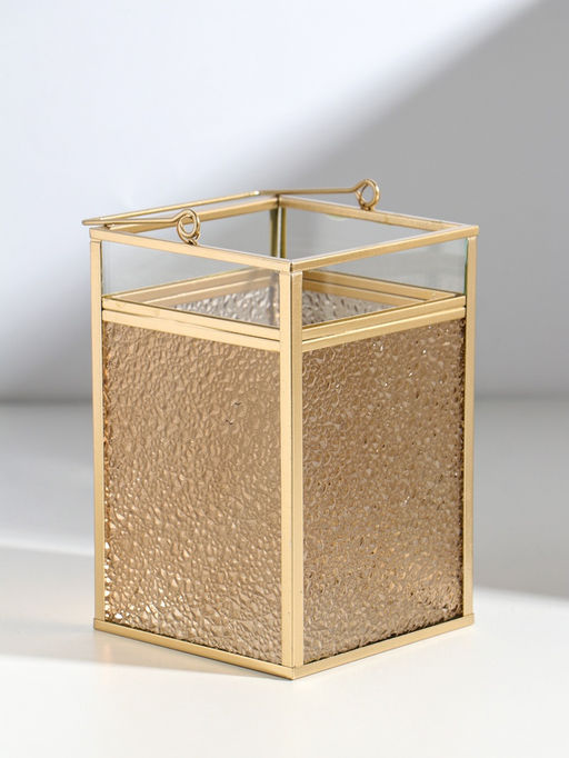 Подсвечник стекло, металл "Капли" золотой 10,5х12х19,4 см