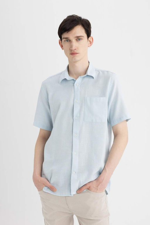 Хлопковая рубашка с короткими рукавами и воротником поло стандартного кроя - Defacto фото 6