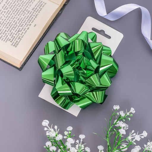 Подарочный Бант - звезда № 14, зеленый, металлик, для упаковки подарков