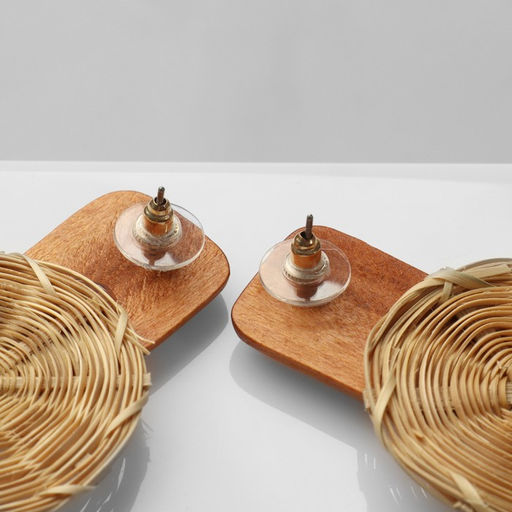 Серьги Ваканда стиль, плетёный диск, цвет бежево-коричневый - Queen fair фото 2