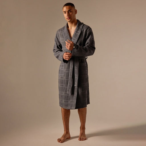 Халат вафельный мужской SL HOME: Chess «Гри Сандре», размер S, хлопок 100%, тёмно-серый