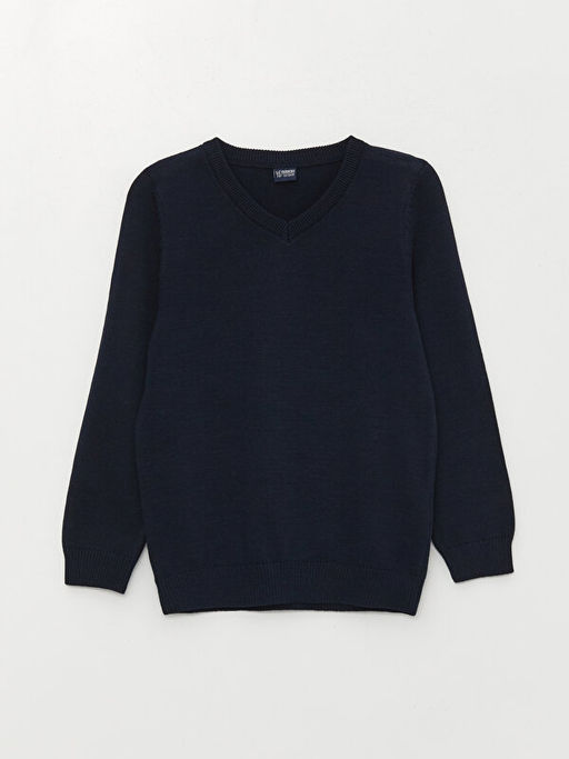 V Yaka Basic Uzun Kollu Erkek ?ocuk Triko Kazak - Waikiki фото 3