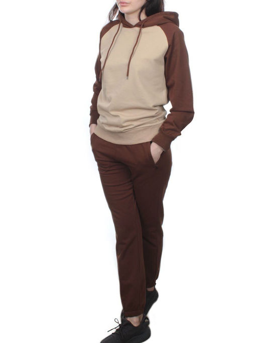 NOE103 BROWN/BEIGE Костюм спортивный женский (хлопок 90%, полиэстер 10%) - Fashion фото 3