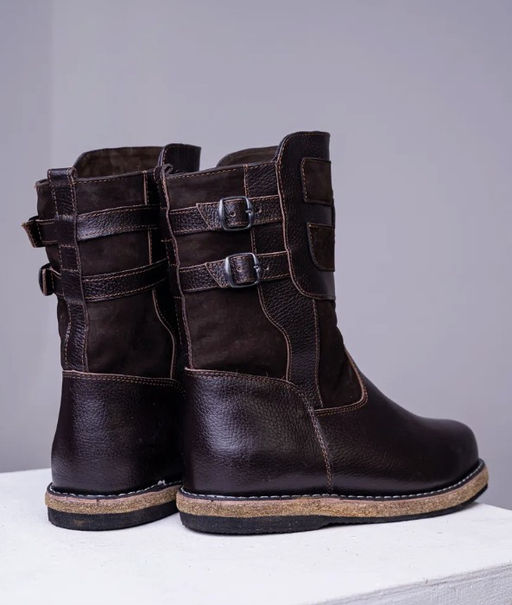 Сапоги Монголки натуральная кожа короткие коричневые, войлочная подошва