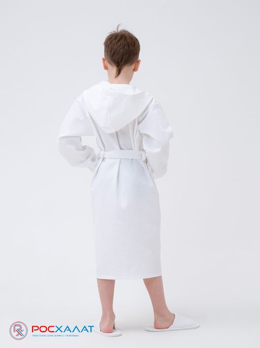 Детский вафельный халат с капюшоном белый В-07 (9)