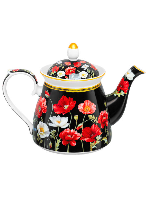 Чайник 1 л 23*13*17 см "Маки на черном" NEW BONE CHINA
