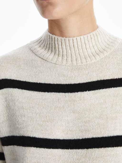 Dik Yaka ?izgili Kad?n Triko Elbise