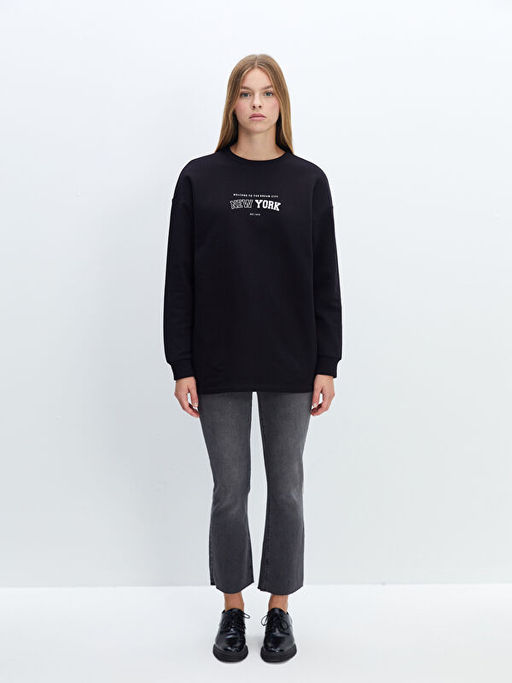 Bisiklet Yaka Bask?l? Oversize Kad?n Sweatshirt - Waikiki фото 2