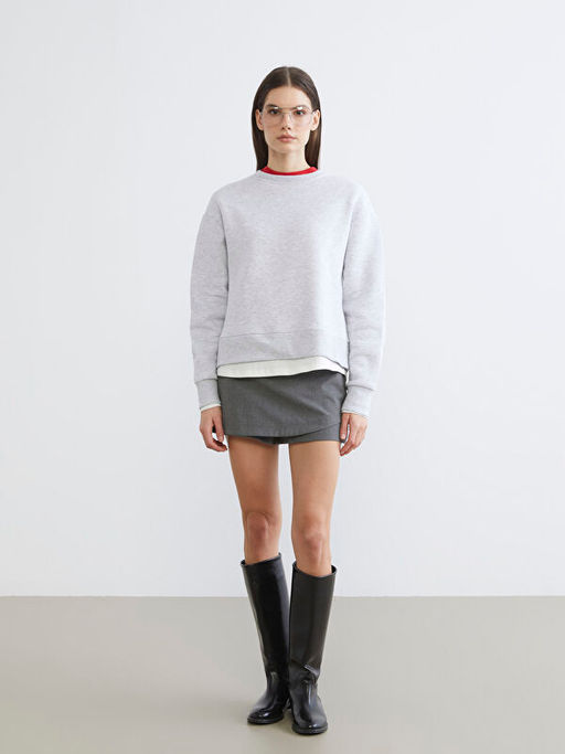 Bisiklet Yaka Kad?n Kal?n Sweatshirt