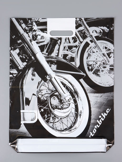 Цена за 25 шт. Пакет подарочный Байк, полиэтиленовый с вырубной ручкой 41?51 см, 80 мкм