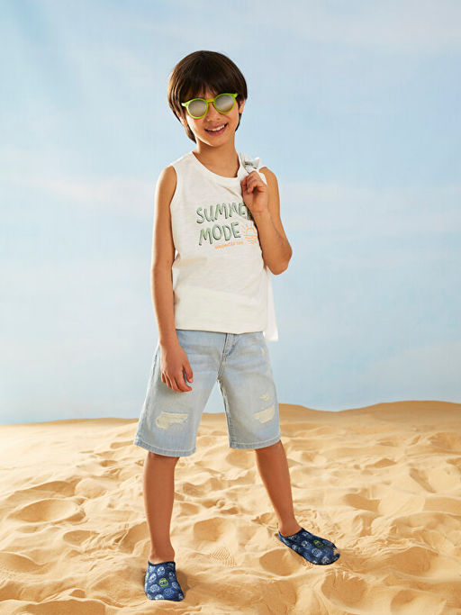 Bask?l? Erkek ?ocuk Deniz Ayakkab?s?