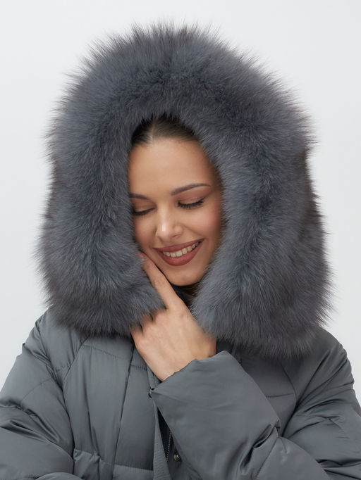 Куртка зимняя женская с мехом и капюшоном тренд темно-серого цвета 7660TC - Visdeer фото 8