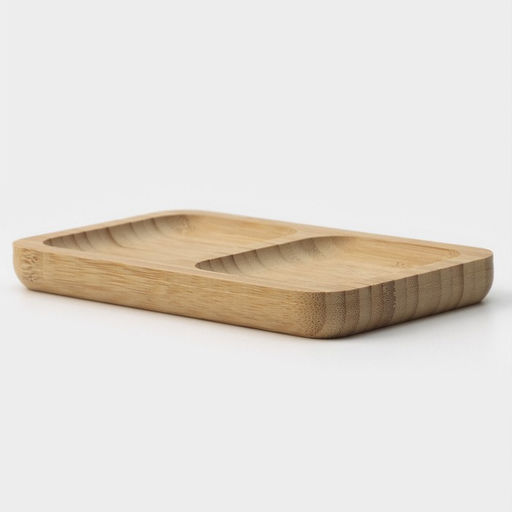 Менажница Доляна Striata, 2 секции, 17×9.5 см, бамбук, бежевая, форма МИКС