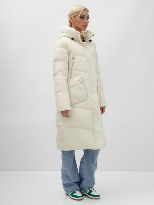 Пальто утепленное стеганное зимнее с капюшоном женское бежевого цвета 9639B - Mtforce фото 9