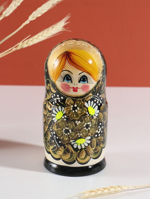 Матрёшка дерево «Марфа», чёрно-зелёный платок, 5-кукольная, 19 см