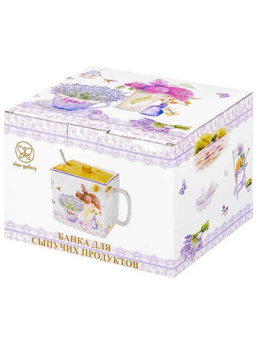 Банка д/сыпучих прод. 1 л 16,5х15,5х11,5 см Лаванда, с откид. бамбук. крыш.+ложка NEW BONE CHINA - Elan gallery фото 9