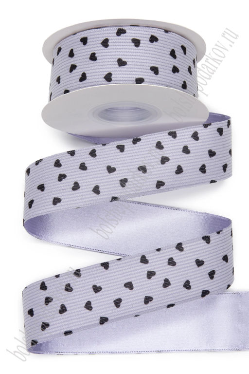 Лента вельвет/атлас "Сердечки" 3,8 см*10 ярд (SF-8058) фиолетовый №2