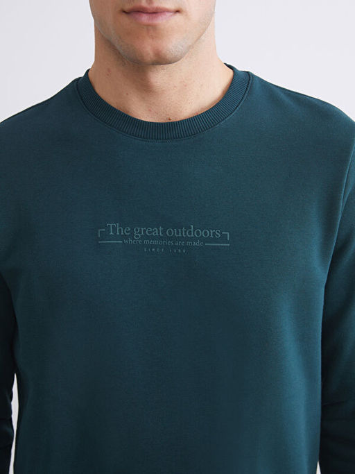 Bisiklet Yaka Bask?l? Erkek Kal?n Sweatshirt