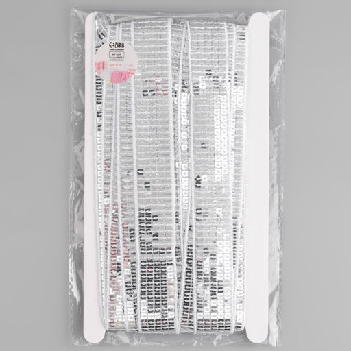 Лента декоративная с квадратными пайетками, 2.5 см, 9±0.5 м, цвет серебряный