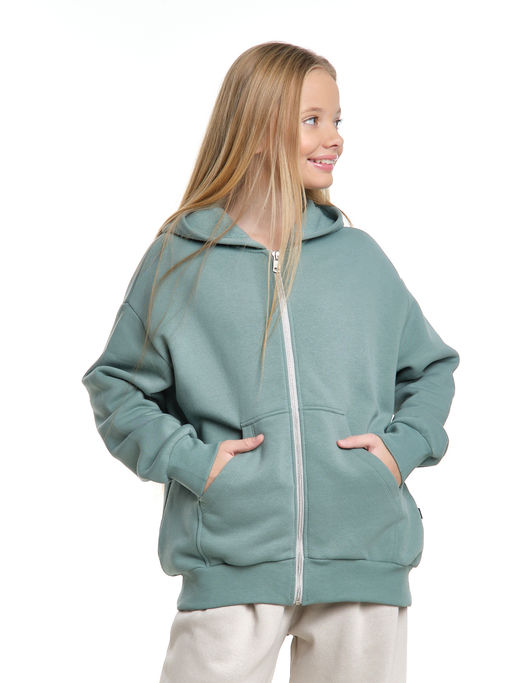 Толстовка с начесом оверсайз на молнии 22-5609 мятный - Mini maxi фото 4