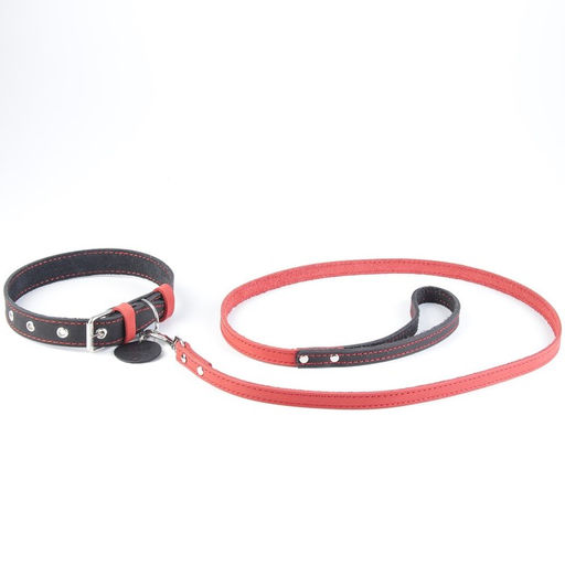 Комплект : ошейник (36-56х2.5 см) и поводок (130х1.5 см), цвет чёрный и малиновый - Пушистое счастье фото 3