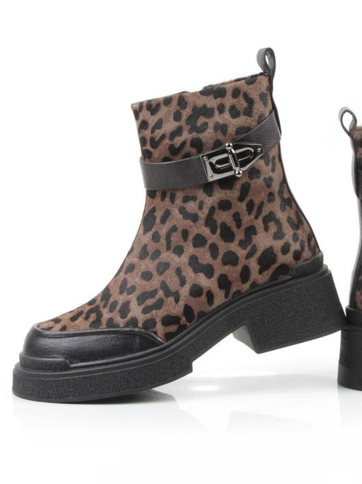 04-HSM705 BLACK/LEOPARD Ботинки зимние женские (натуральная кожа, натуральный мех)