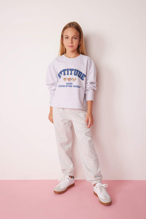 Укороченный свитшот с круглым вырезом для девочек - Defacto фото 2