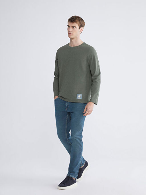 Bisiklet Yaka Uzun Kollu Bask?l? Erkek Ti??rt