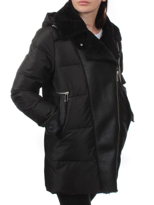 033 BLACK Куртка зимняя облегченная женская (холлоффайбер 150 гр., искусственная дубленка)