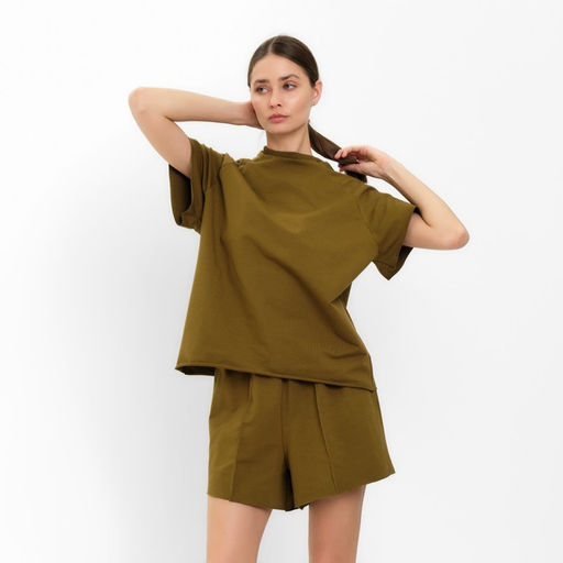 Костюм спортивный женский: футболка, шорты, MINAKU: Casual Collection, хаки, размер 44