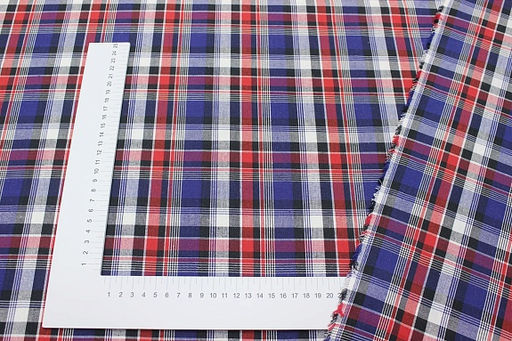 Пестрядь Клетка цв.красный/сине-фиолетовый/графитово-черный с белым, ш.1.5м, хл-100%, 150гр/м.кв - Купава фото 2