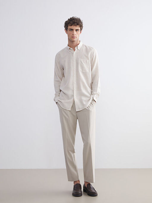 Regular Fit Uzun Kollu ?izgili Erkek G?mlek