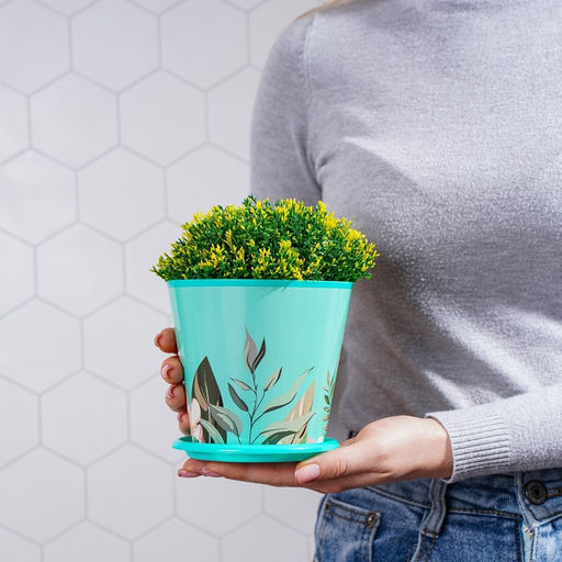 Цена за 2шт. Горшок для цветов Доляна Тропический лес, 800 мл, цвет зелёный