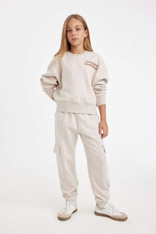 Толстовка с короткими рукавами и круглым вырезом для девочек с принтом и надписью - Defacto фото 2