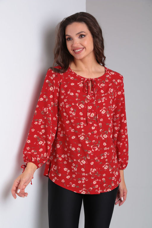 Блуза Modema 739-1 цветы на красном  фото 2
