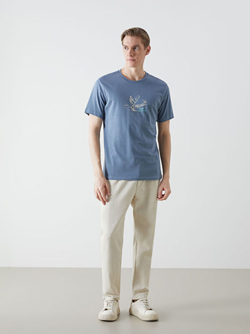 Bisiklet Yaka K?sa Kollu Bask?l? Penye Erkek Ti??rt