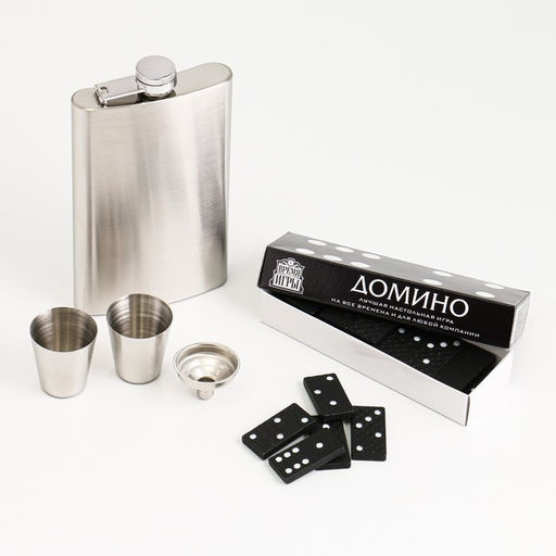 Подарочный набор 5 в 1: фляжка 300 мл, рюмки 30 мл, воронка 2.5 x 3.5 см, домино - Simaland фото 3